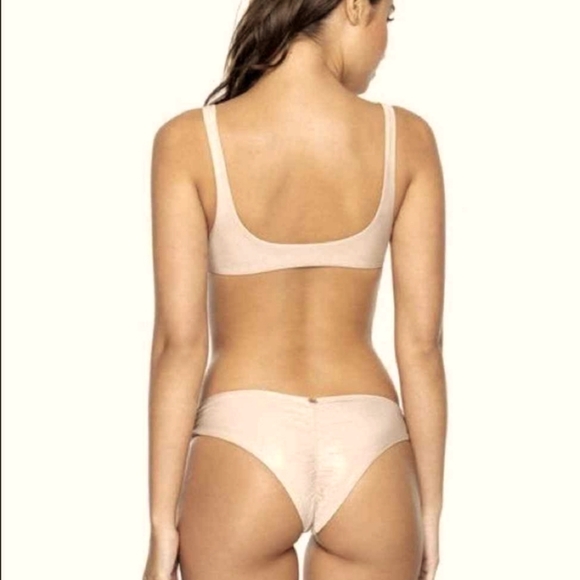 Pilyq Ring Side Shimmery Metallic Halter Top and Ruched Bikini Swimsuit set L - Picture 4 of 7